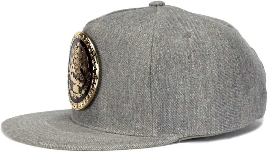Mexico Hat Metallic Golden Federal Logo Mexican Eagle Aguila Snapback Flat Bill Baseball Cap