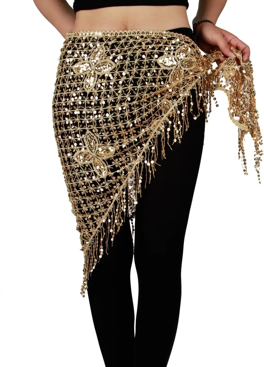 MISI CHAO Belly Dance Hip Scarf - Hip Skirt Belly Dancing Belt Triangle Shawl Tassel Belts Waist Chain for Women/Girls