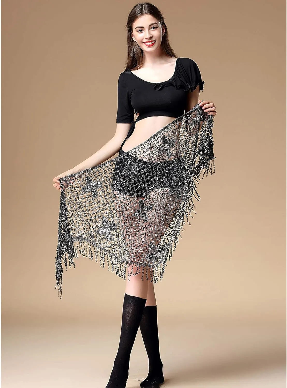 MISI CHAO Belly Dance Hip Scarf - Hip Skirt Belly Dancing Belt Triangle Shawl Tassel Belts Waist Chain for Women/Girls