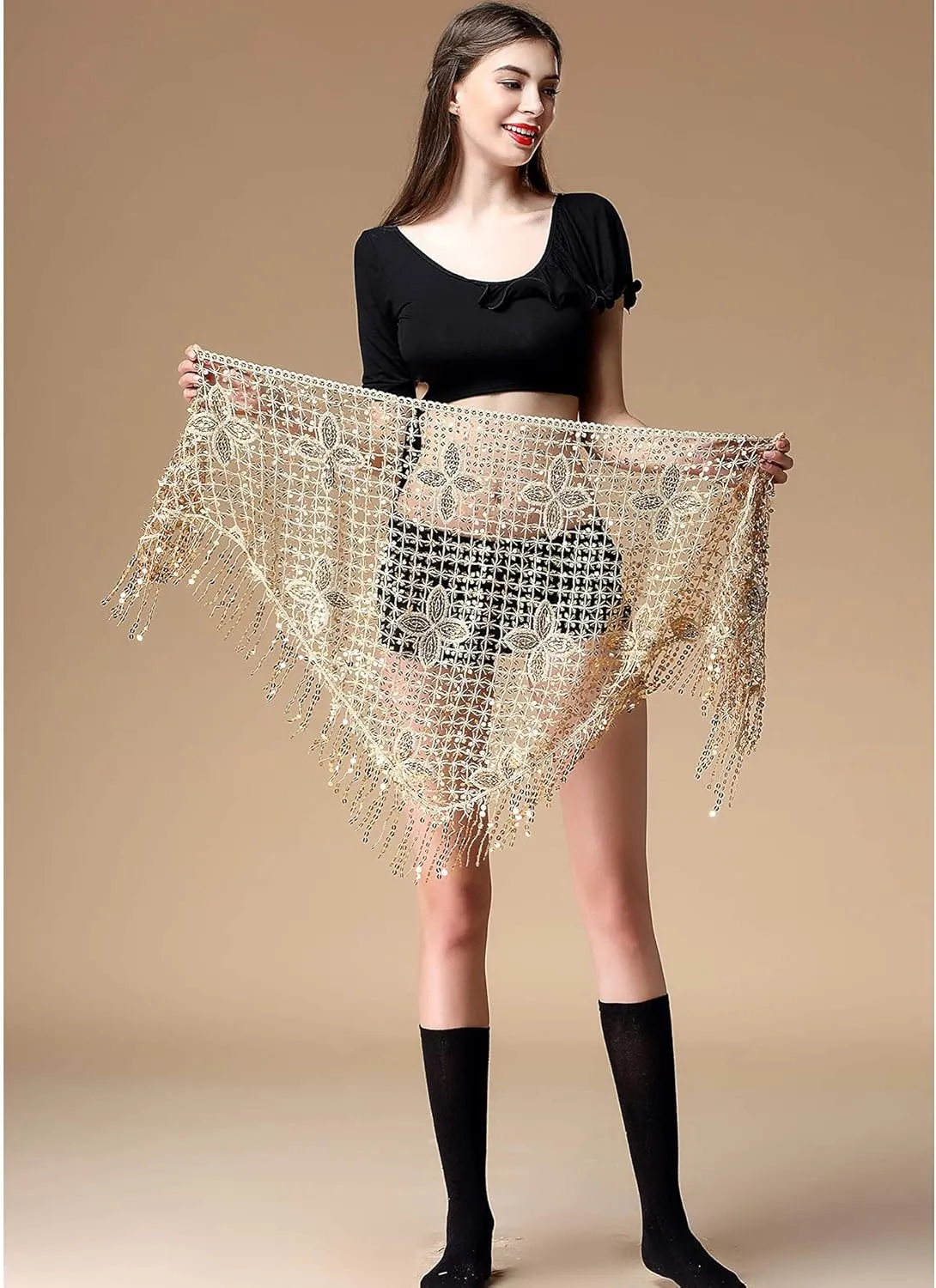 MISI CHAO Belly Dance Hip Scarf - Hip Skirt Belly Dancing Belt Triangle Shawl Tassel Belts Waist Chain for Women/Girls