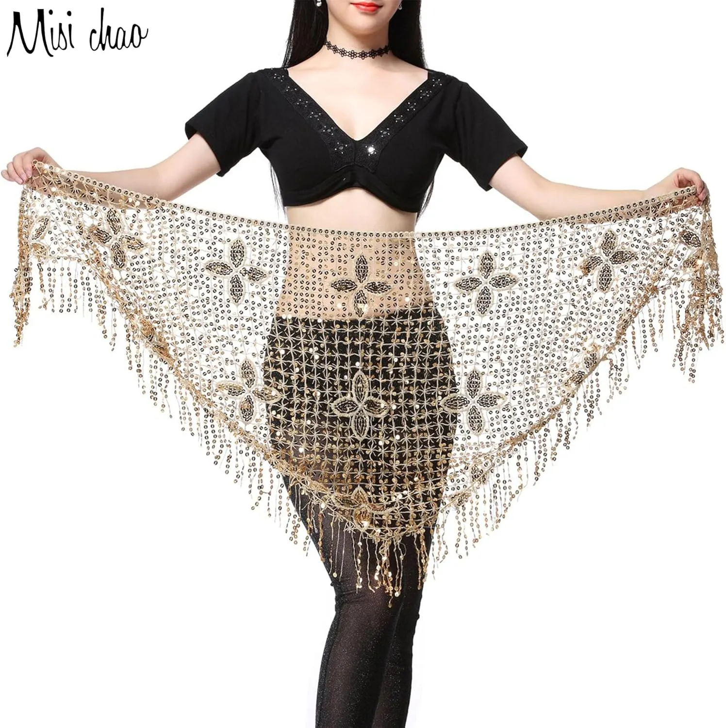 MISI CHAO Belly Dance Hip Scarf - Hip Skirt Belly Dancing Belt Triangle Shawl Tassel Belts Waist Chain for Women/Girls