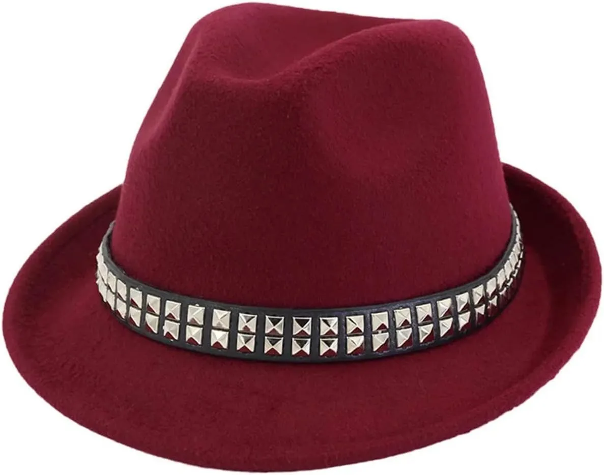 Mnjyihy Roll Short Brim Fedora Hats for Women Men Solid Rivet Belt Formal Dress Party Jazz Cap Sombreros