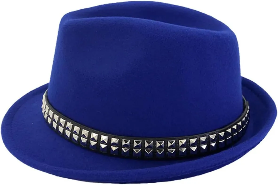 Mnjyihy Roll Short Brim Fedora Hats for Women Men Solid Rivet Belt Formal Dress Party Jazz Cap Sombreros