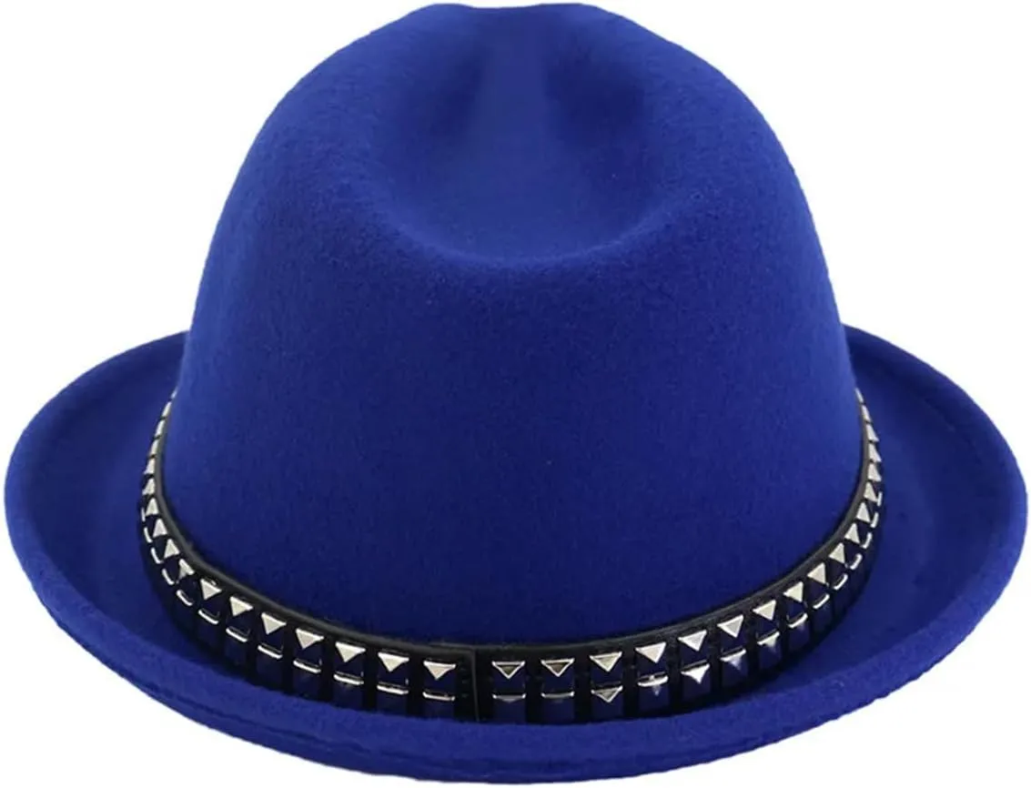 Mnjyihy Roll Short Brim Fedora Hats for Women Men Solid Rivet Belt Formal Dress Party Jazz Cap Sombreros