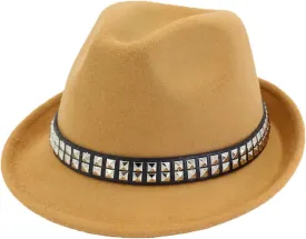 Mnjyihy Roll Short Brim Fedora Hats for Women Men Solid Rivet Belt Formal Dress Party Jazz Cap Sombreros