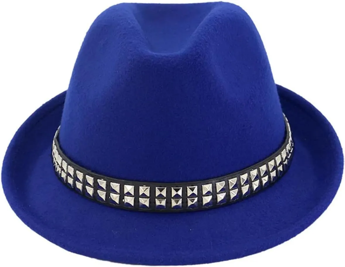 Mnjyihy Roll Short Brim Fedora Hats for Women Men Solid Rivet Belt Formal Dress Party Jazz Cap Sombreros