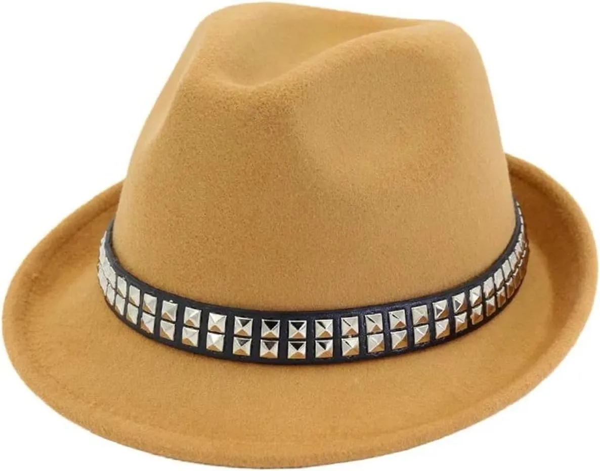 Mnjyihy Roll Short Brim Fedora Hats for Women Men Solid Rivet Belt Formal Dress Party Jazz Cap Sombreros