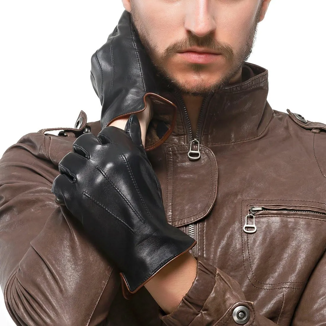 Nappaglo Men's Genuine Touchscreen Nappa Leather Gloves Driving Winter Warm Mittens