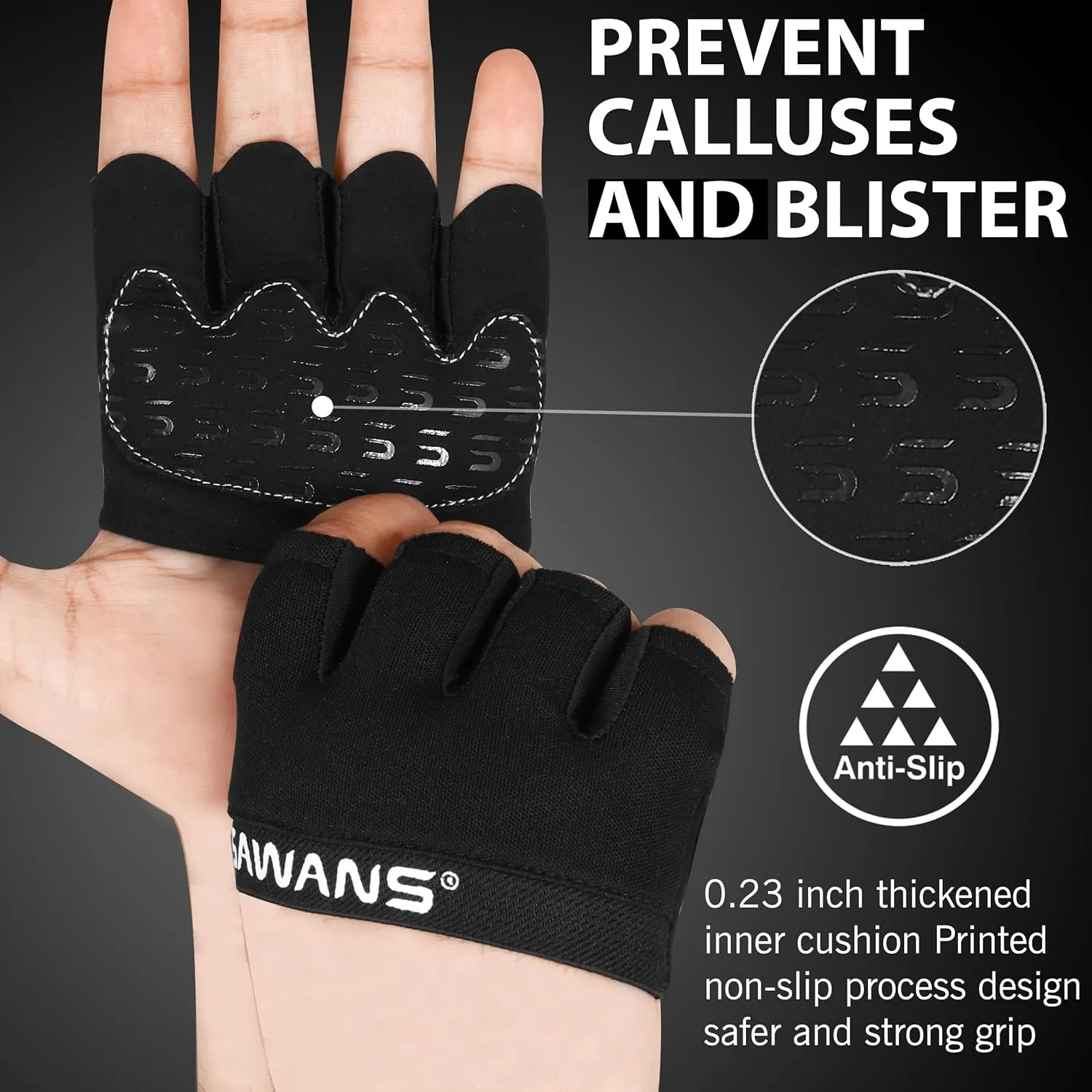 Nonslip Workout Gloves for Men & Women, Weightlifting, Gym, Exercise, Fitness, Black, Minimalist, Finger Protectors, Half Finger Glove, Ambidextrous, Adjustable