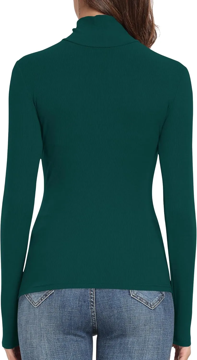 PALINDA Women's Ribbed Turtleneck Fitted Long Sleeve Shirts Basic Thermal Layering Tops