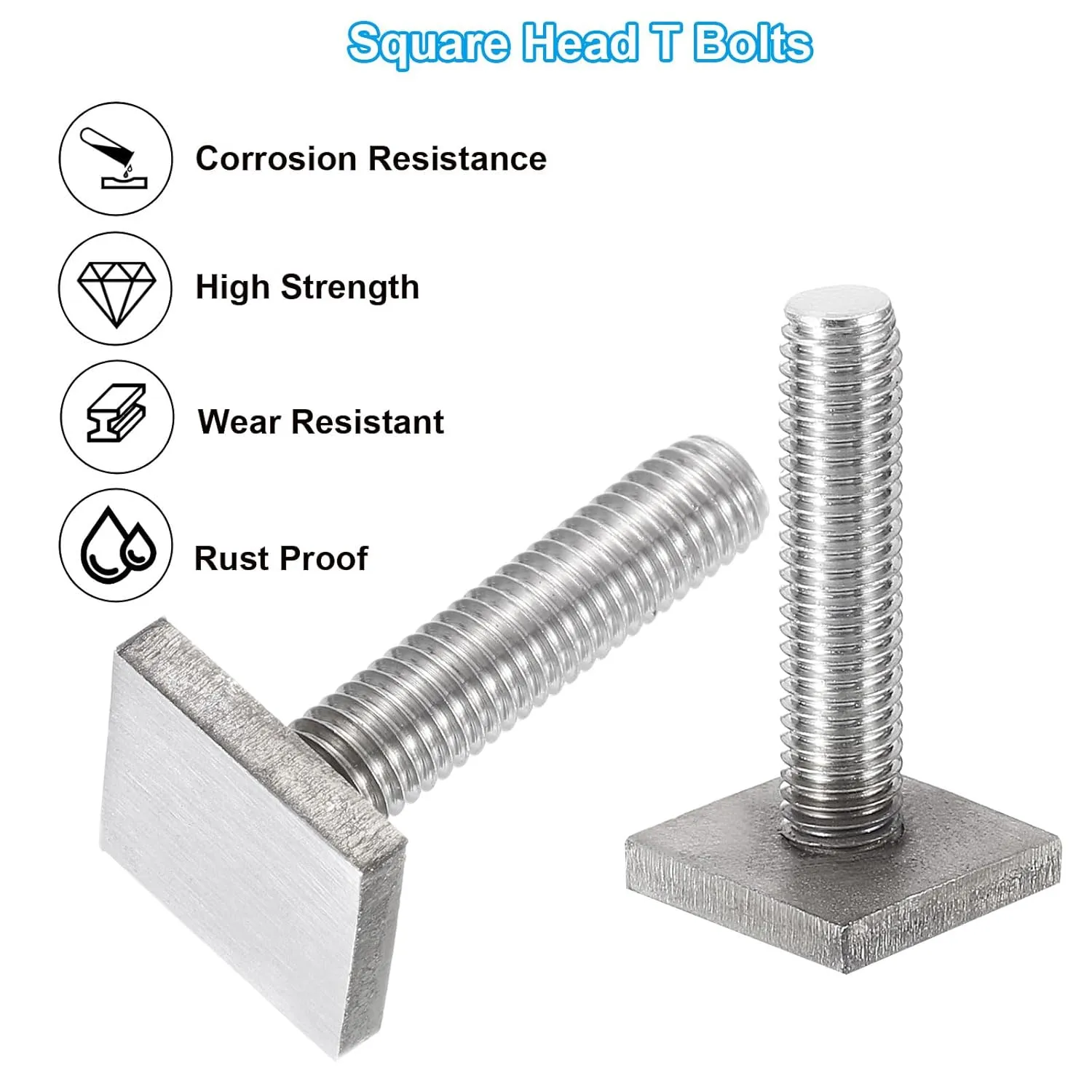 PATIKIL t Slot Bolts M8 x 35mm, 12 Set Square Head t Bolts Roof Rack Stainless Steel t Track Bolts with Nut Washers for Bike Ski Kayak Rack