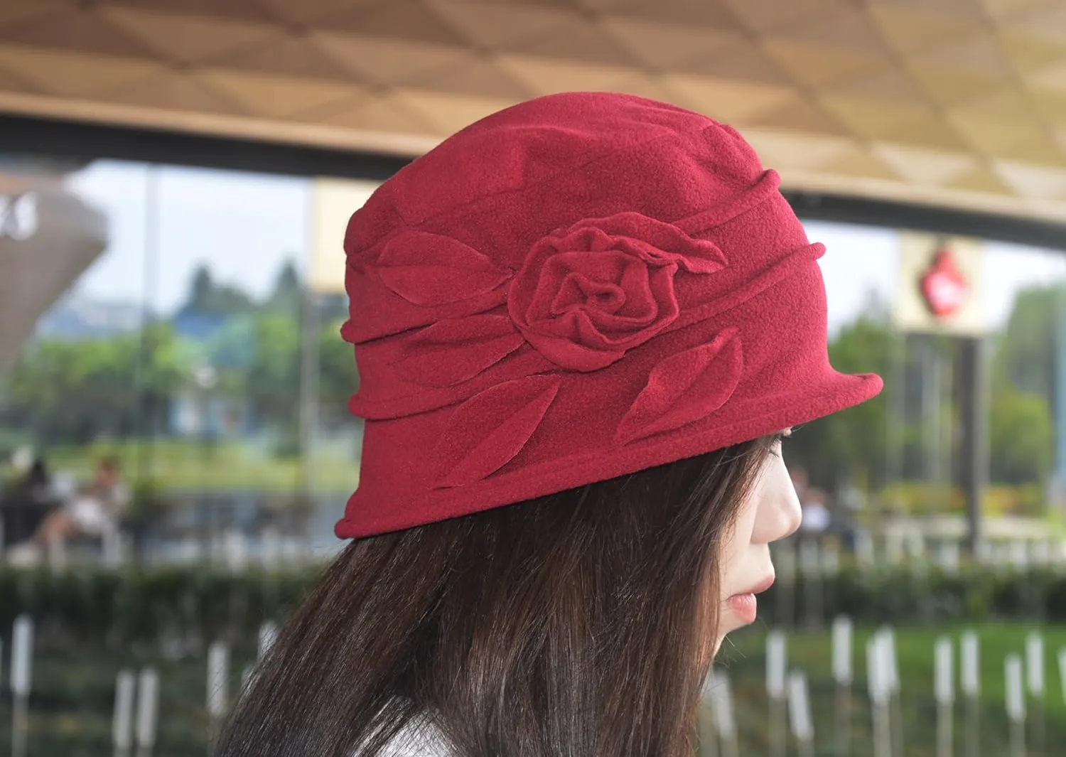 Polar Fleece Fashion Women-Cloche-Hat, 1920s Vintage Womens-Felt-Hat, Floral Winter Fall Spring Church-Hats for Women Elegant