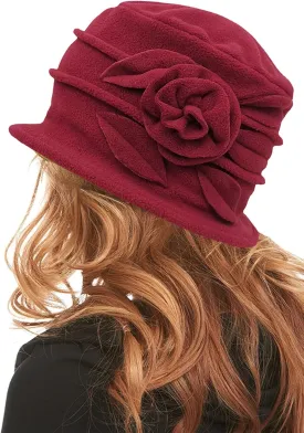 Polar Fleece Fashion Women-Cloche-Hat, 1920s Vintage Womens-Felt-Hat, Floral Winter Fall Spring Church-Hats for Women Elegant