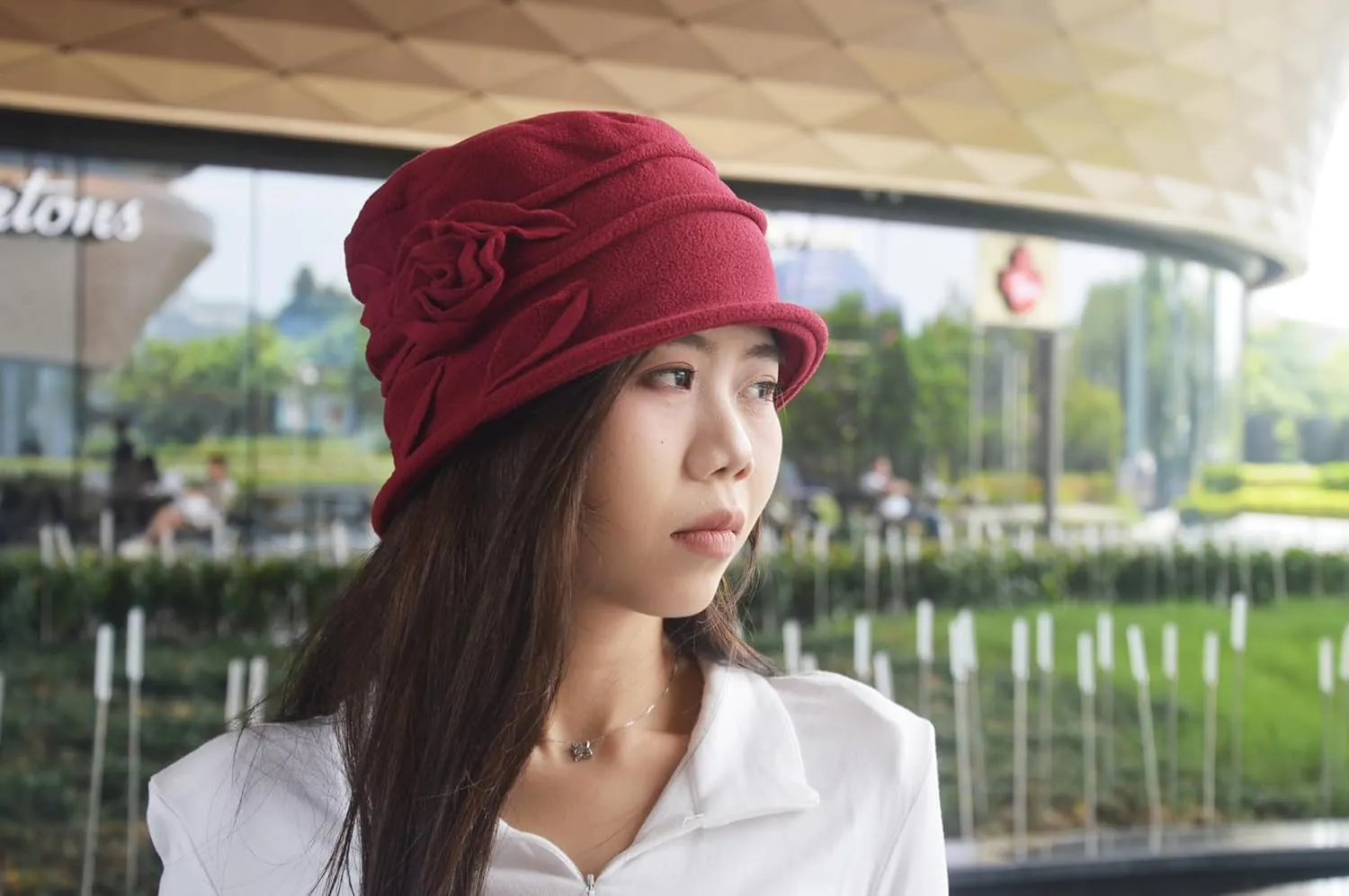 Polar Fleece Fashion Women-Cloche-Hat, 1920s Vintage Womens-Felt-Hat, Floral Winter Fall Spring Church-Hats for Women Elegant