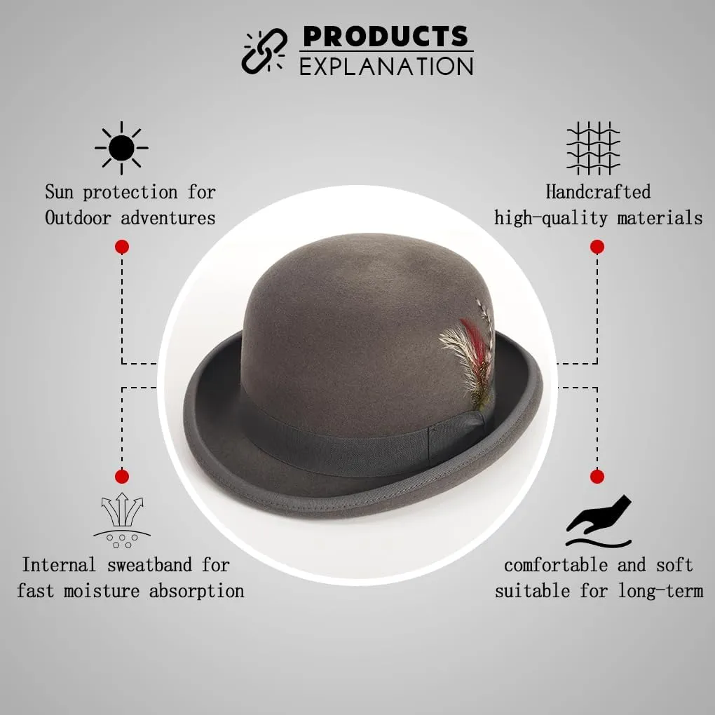 Ruphedy Wool Fedora Hats for Men Women Wide Brim Felt Panama Hat