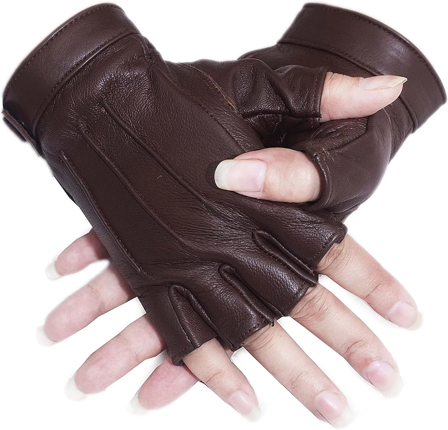Sheepskin leather Half Finger driving gloves for Women