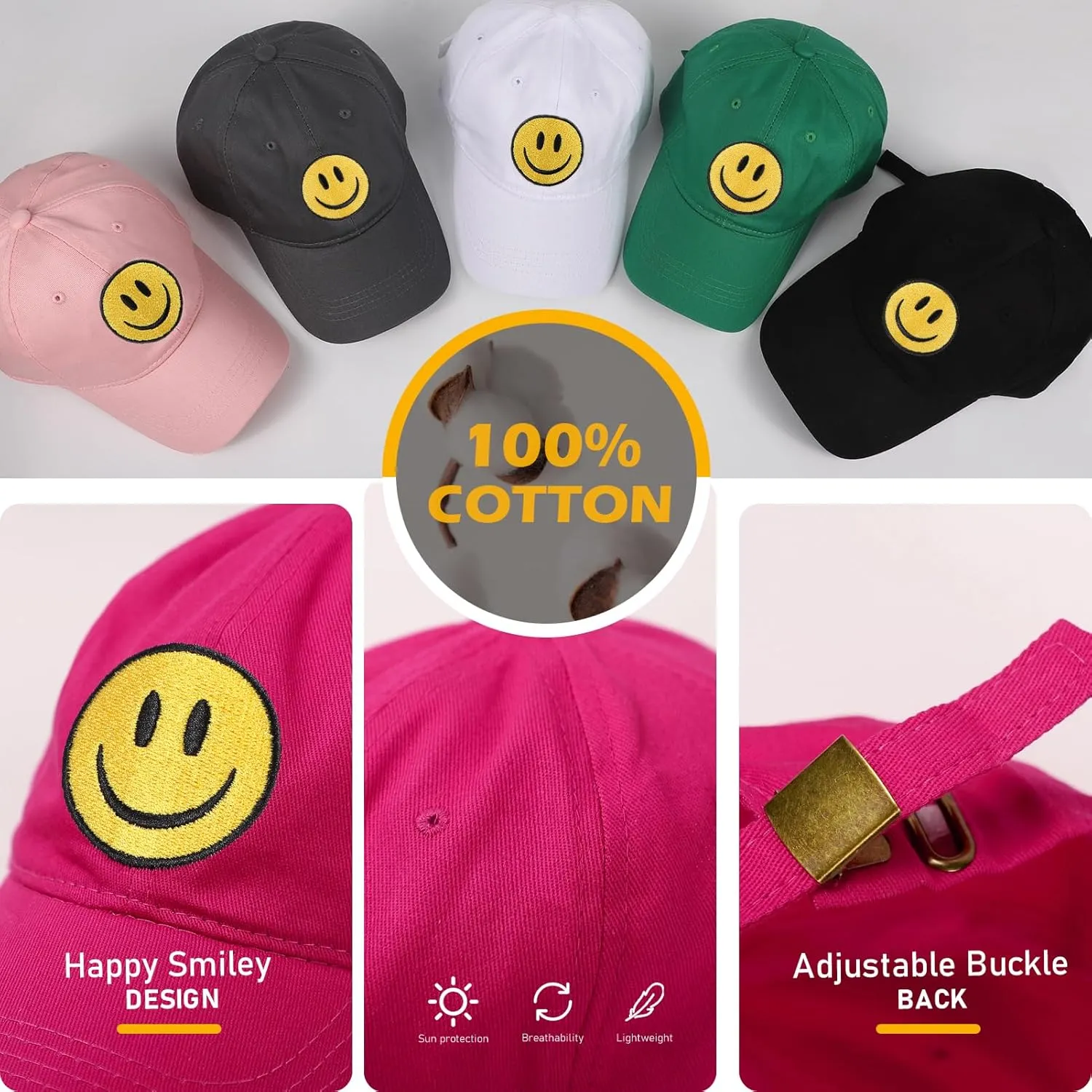 SONMONY Smile Face Baseball Cap for Women Men Cute Baseball Caps Unstructured Cotton Dad Hat
