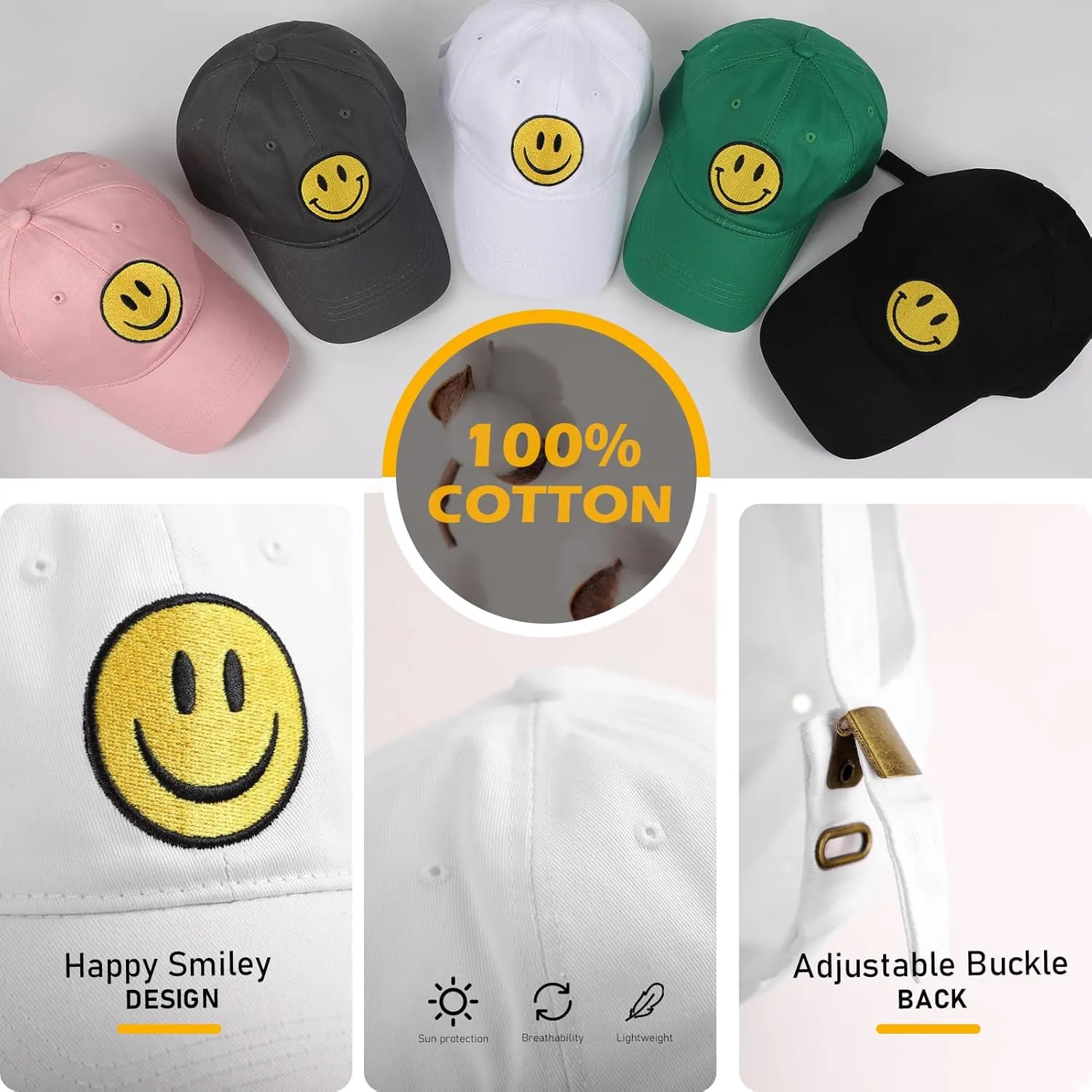SONMONY Smile Face Baseball Cap for Women Men Cute Baseball Caps Unstructured Cotton Dad Hat