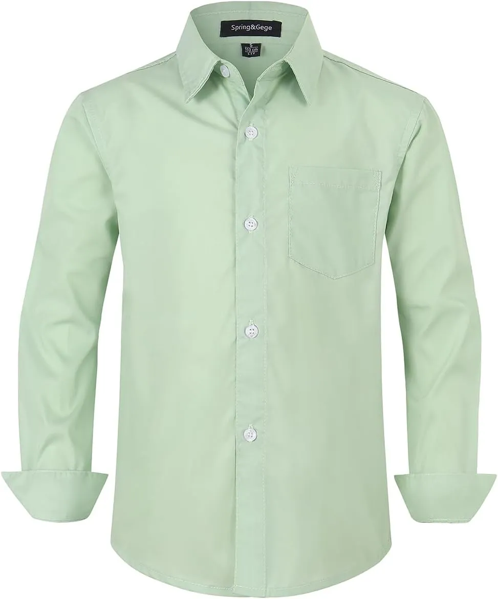Spring&Gege Boys' Long Sleeve Dress Shirts Formal Uniform Poplin Solid