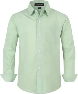 Spring&Gege Boys' Long Sleeve Dress Shirts Formal Uniform Poplin Solid