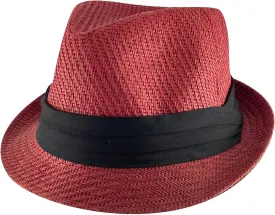 TOP HEADWEAR Triband Straw Fedora Hat
