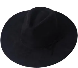 Unisex Wide Brim Fedora Hat - Bow Tie Rope Decor Faux Suede Flat Edged Jazz Hat All-Season Couple Accessory