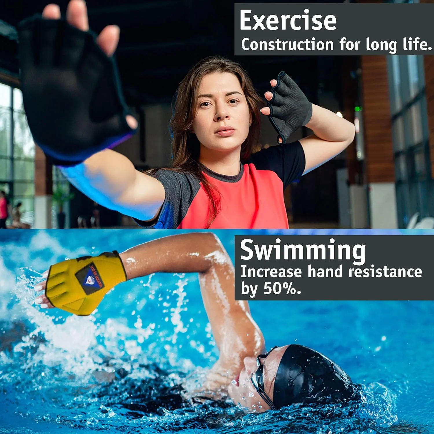 Water Gear All Neoprene Fingerless Force Gloves - 50% More Resistance