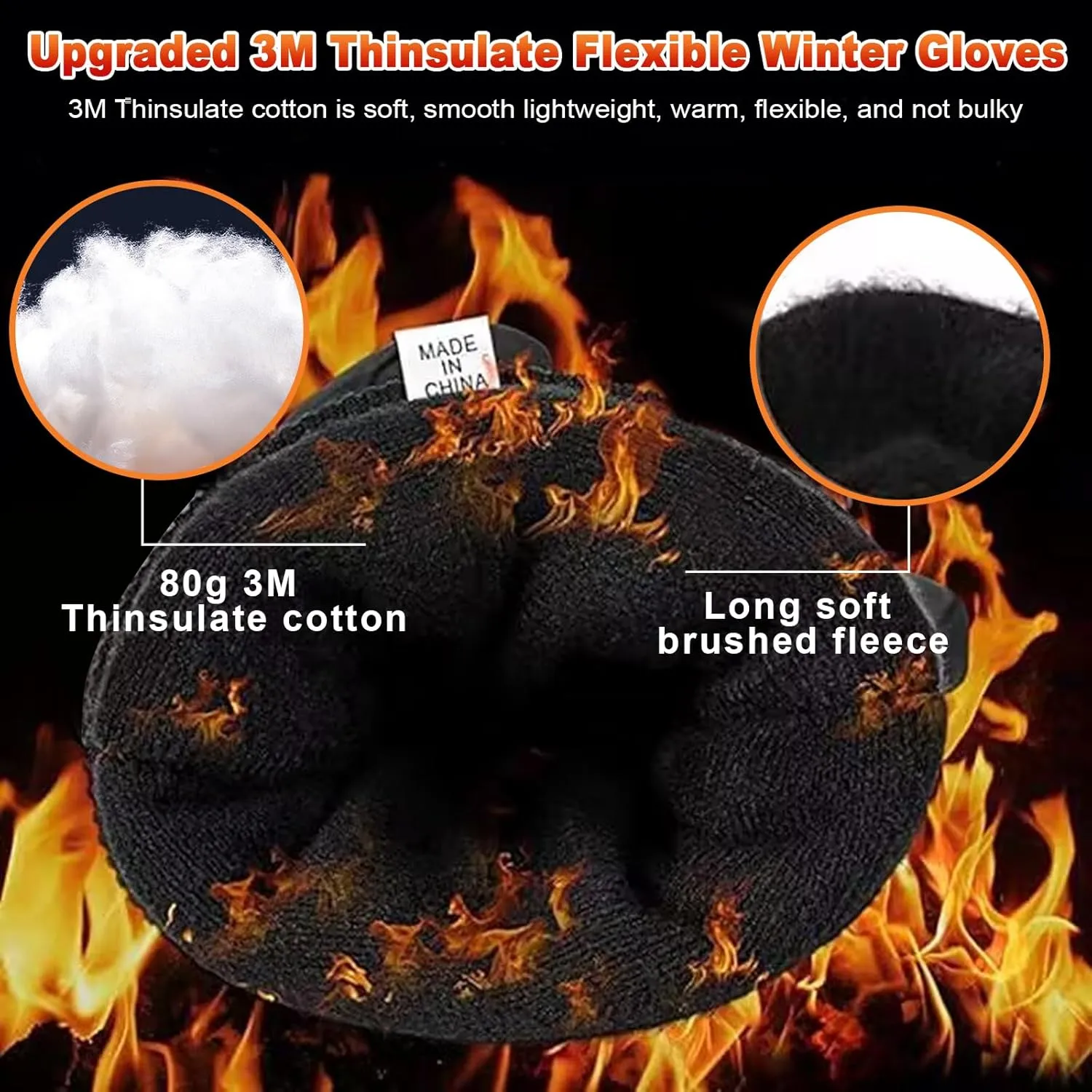 Waterproof Winter Gloves Mens Women Warm Touch Screen Anti-slip and Wear-resistant with Adjustable Velcro