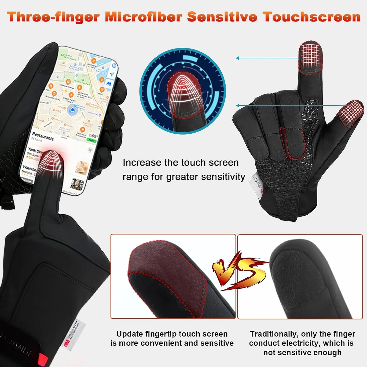 Waterproof Winter Gloves Mens Women Warm Touch Screen Anti-slip and Wear-resistant with Adjustable Velcro