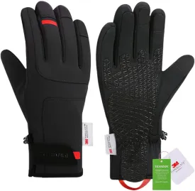 Waterproof Winter Gloves Mens Women Warm Touch Screen Anti-slip and Wear-resistant with Adjustable Velcro