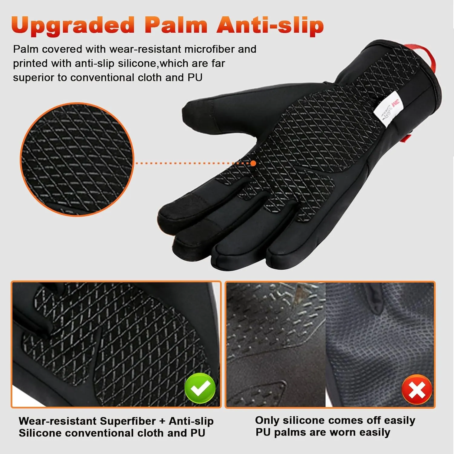 Waterproof Winter Gloves Mens Women Warm Touch Screen Anti-slip and Wear-resistant with Adjustable Velcro
