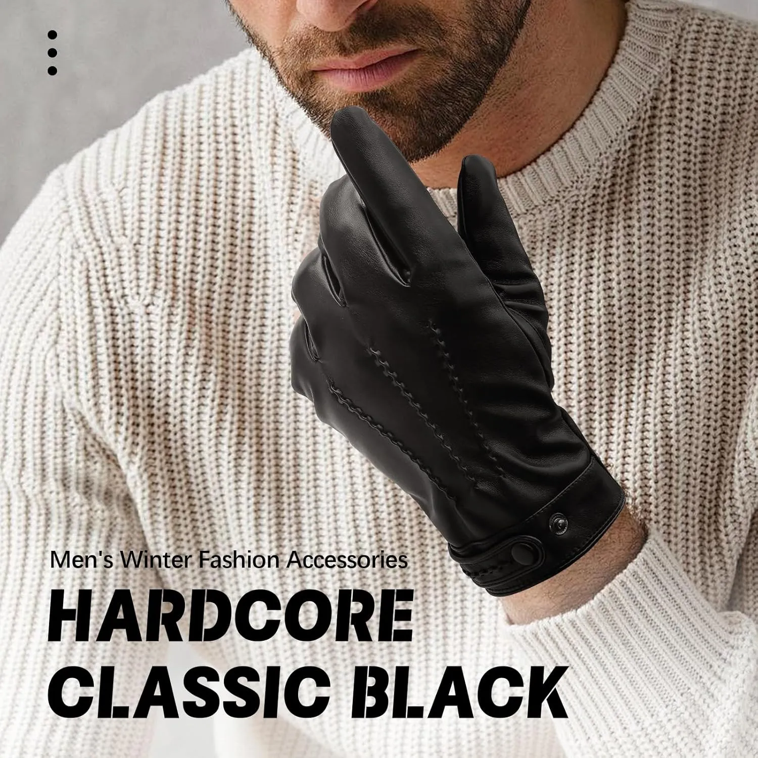 Winter Leather Gloves for Men, Plush Lined Mens PU Gloves With Full-hand Touchscreen Mens Winter Gloves