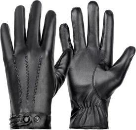 Winter Leather Gloves for Men, Plush Lined Mens PU Gloves With Full-hand Touchscreen Mens Winter Gloves