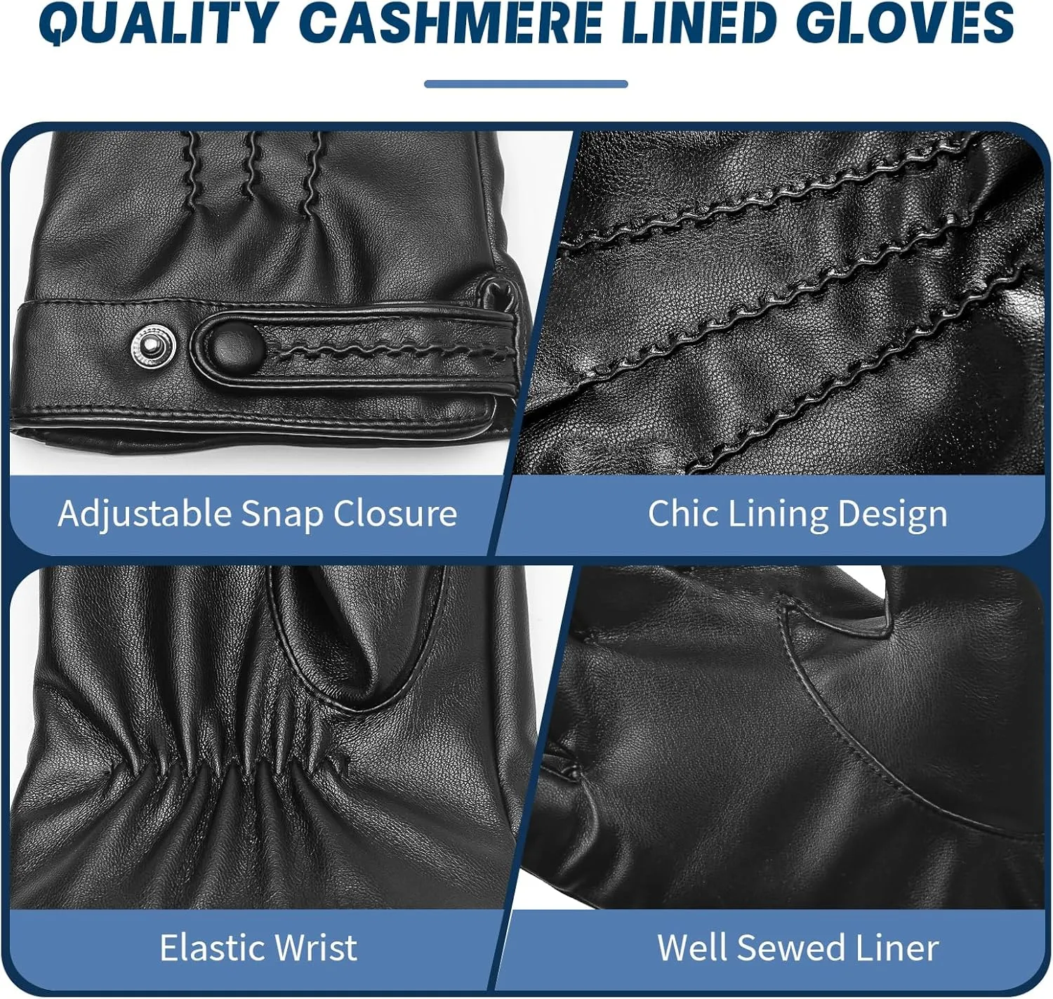 Winter Leather Gloves for Men, Plush Lined Mens PU Gloves With Full-hand Touchscreen Mens Winter Gloves