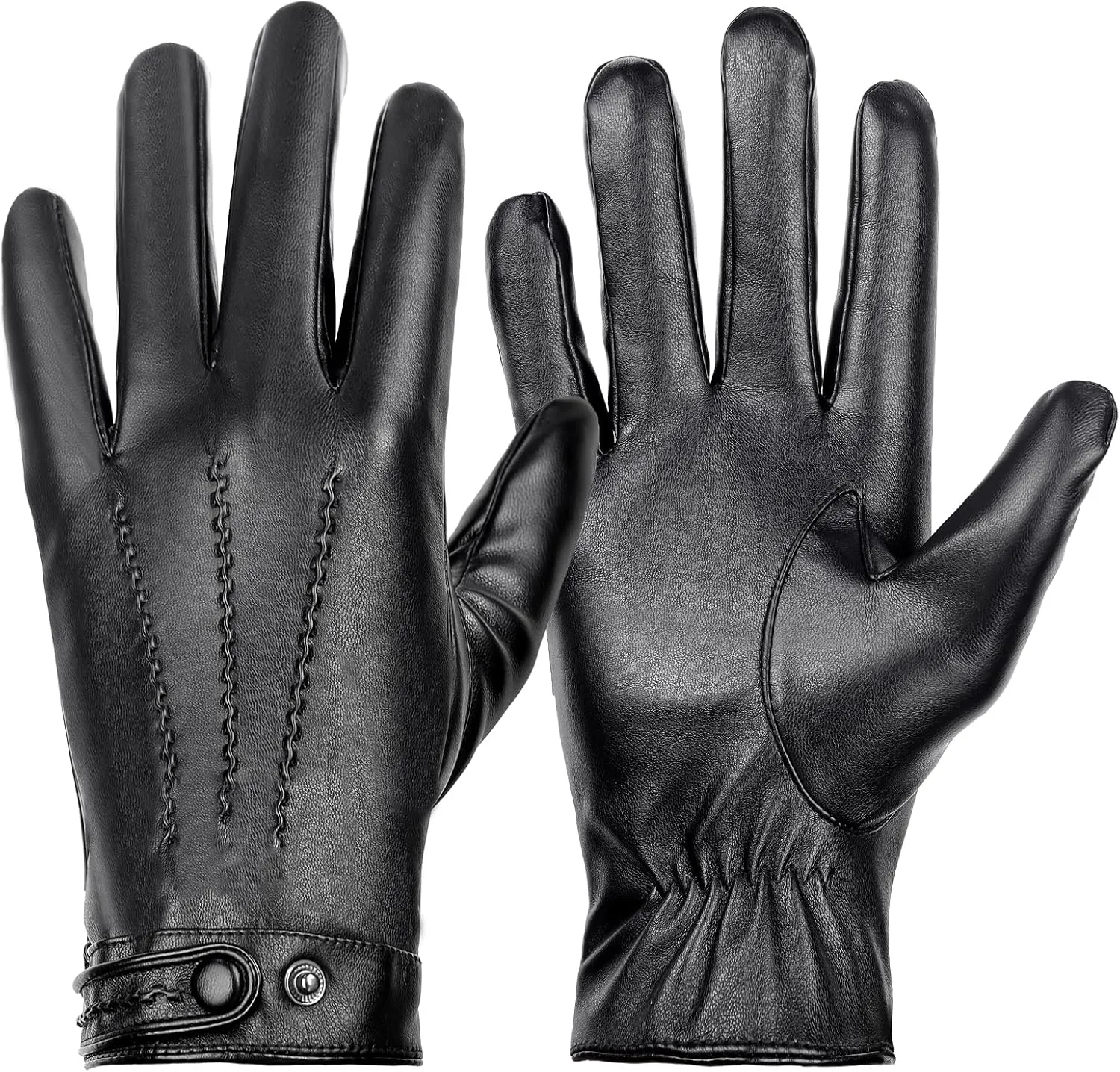 Winter Leather Gloves for Men, Plush Lined Mens PU Gloves With Full-hand Touchscreen Mens Winter Gloves