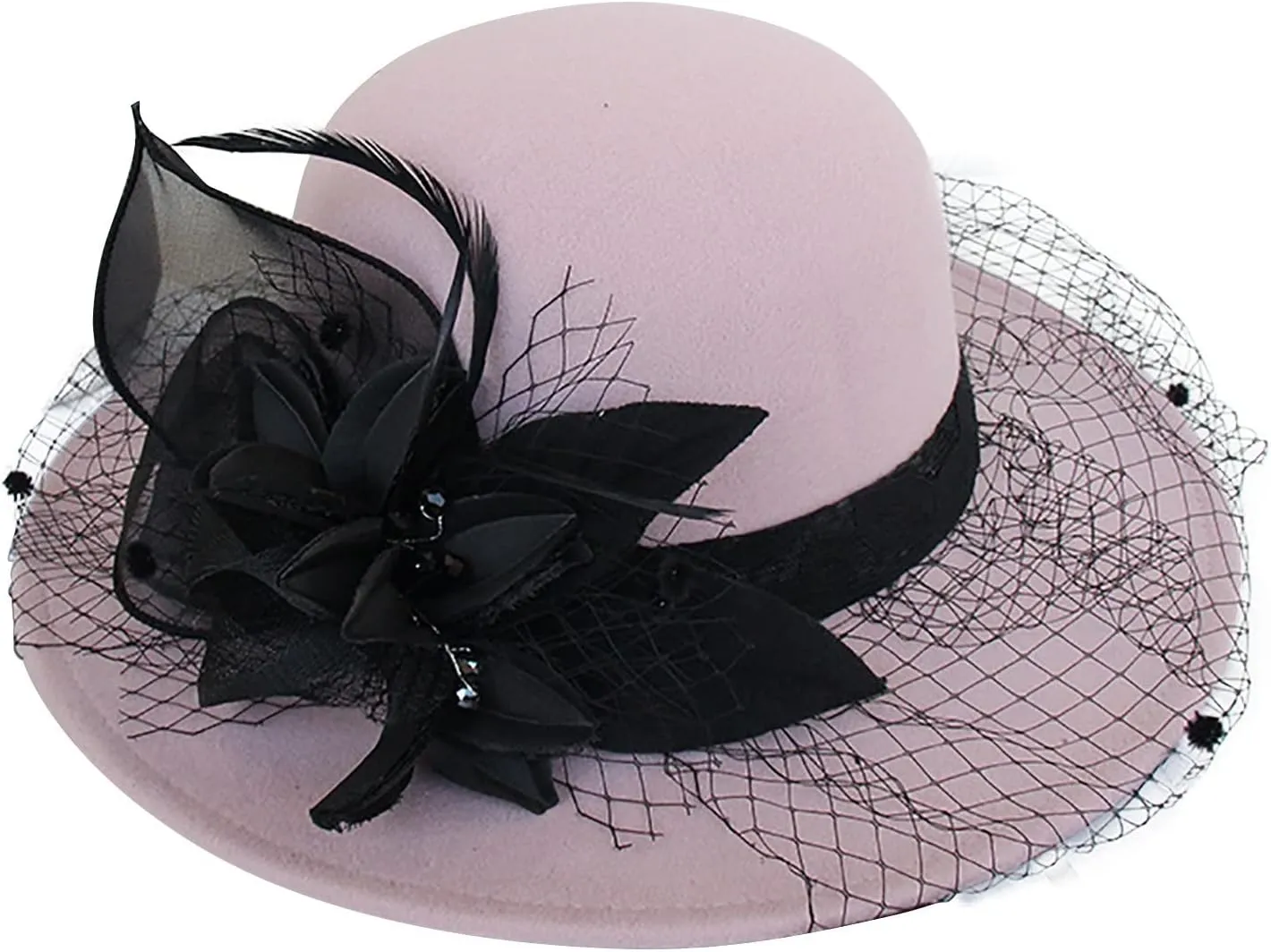 Women Fall Winter Wool Vintage Felt Bucket Elegant Hat Church Dress Cloche Hats Formal Wedding Hat with Bow