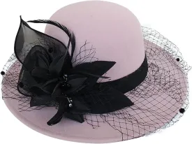 Women Fall Winter Wool Vintage Felt Bucket Elegant Hat Church Dress Cloche Hats Formal Wedding Hat with Bow
