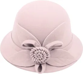 Women Solid Color Winter Hat Wool Cloche Bucket with Bow Women's Imitation Wool Fel Flowers Church Bowler Hats