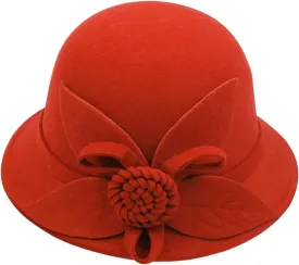Women Solid Color Winter Hat Wool Cloche Bucket with Bow Women's Imitation Wool Fel Flowers Church Bowler Hats