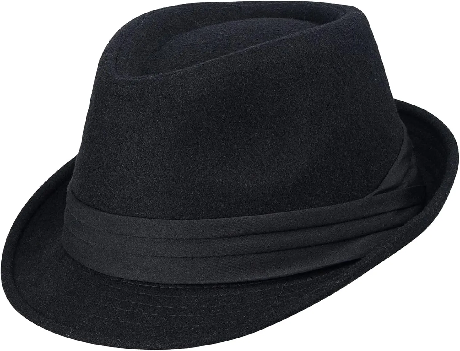 Womens Mens Classic Felt Trilby Hat Short Brim Fedora Hat Black Manhattan Gangster Jazz Hat for Unisex