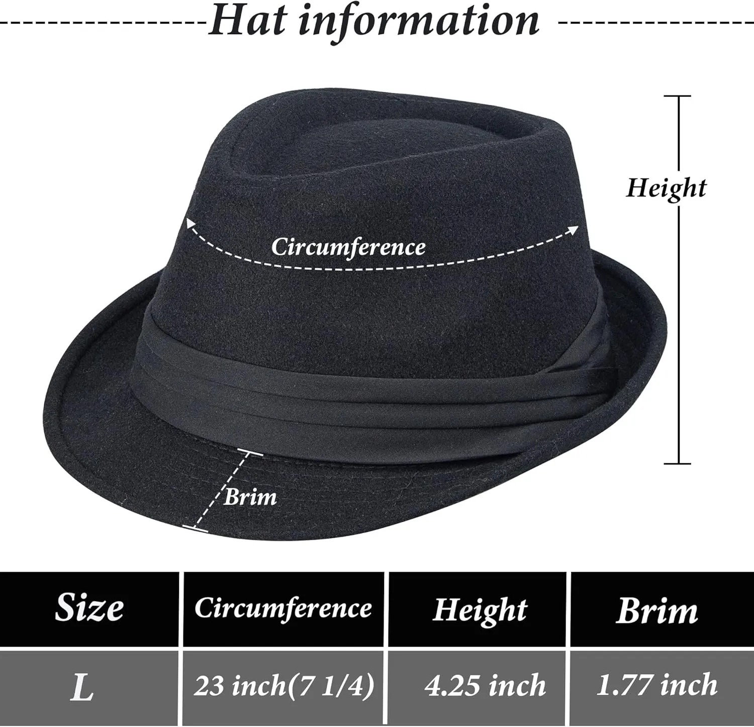 Womens Mens Classic Felt Trilby Hat Short Brim Fedora Hat Black Manhattan Gangster Jazz Hat for Unisex