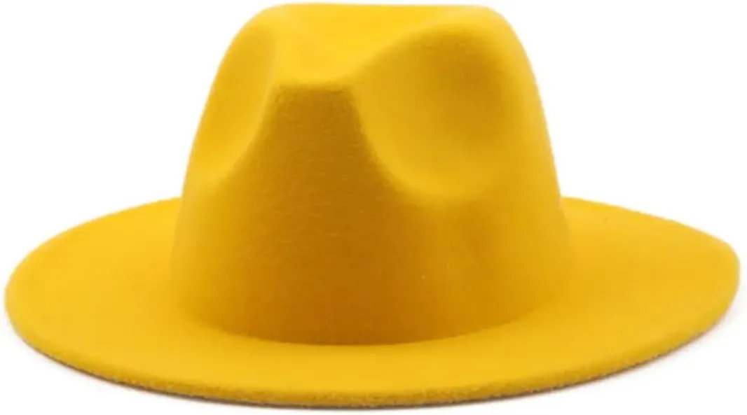 Womens Stage Felt Top Hat Big Brim Hats For Lady Vintage Church Hat Panama Jazz Cap