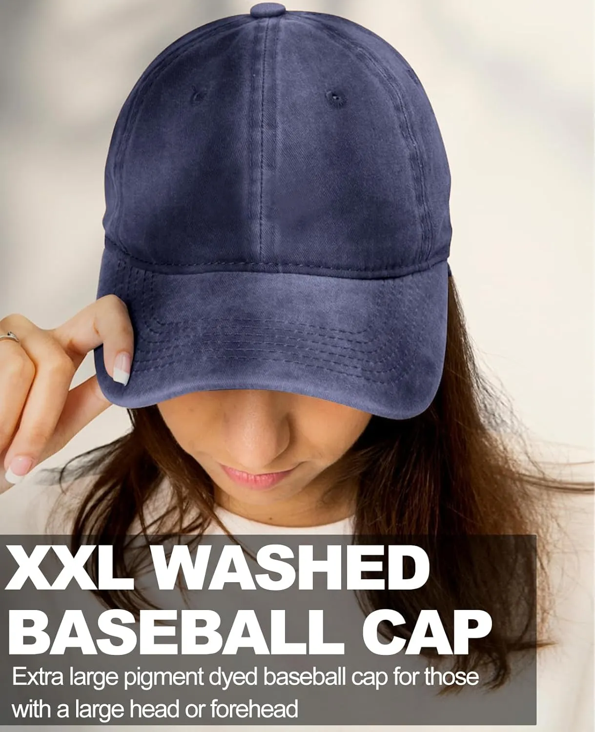 XXL Oversize Washed Denim Hats Baseball Cap for Big Heads Large Pigment Dyed Dad Hat Low Profile Sports Caps 23.5"-25.5"