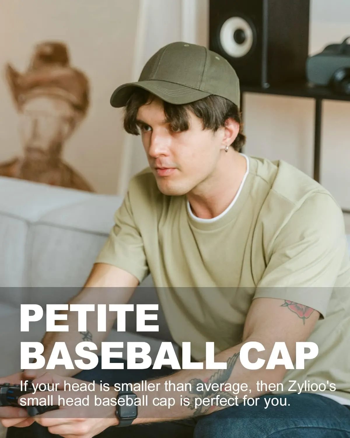 Zylioo Small Baseball Cap,Petite Size Ball Cap,Relaxed Little Sports Cap,Adjustable Fitted Golf Cap for Men Women