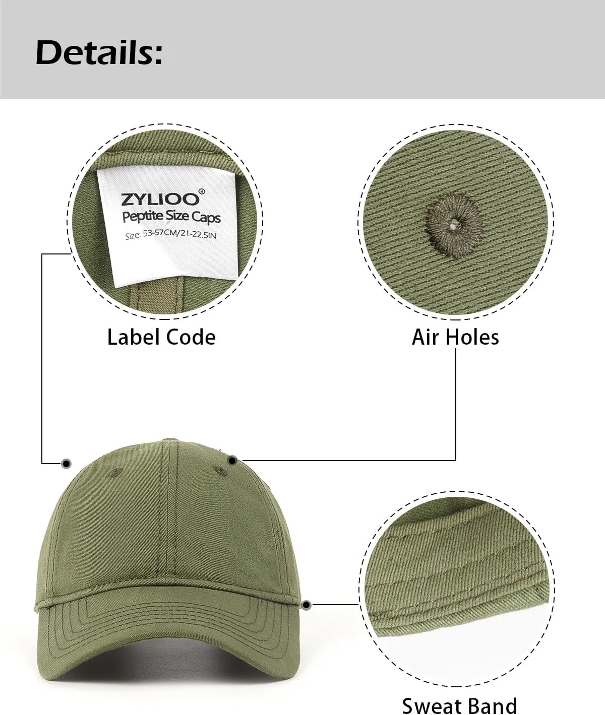 Zylioo Small Baseball Cap,Petite Size Ball Cap,Relaxed Little Sports Cap,Adjustable Fitted Golf Cap for Men Women