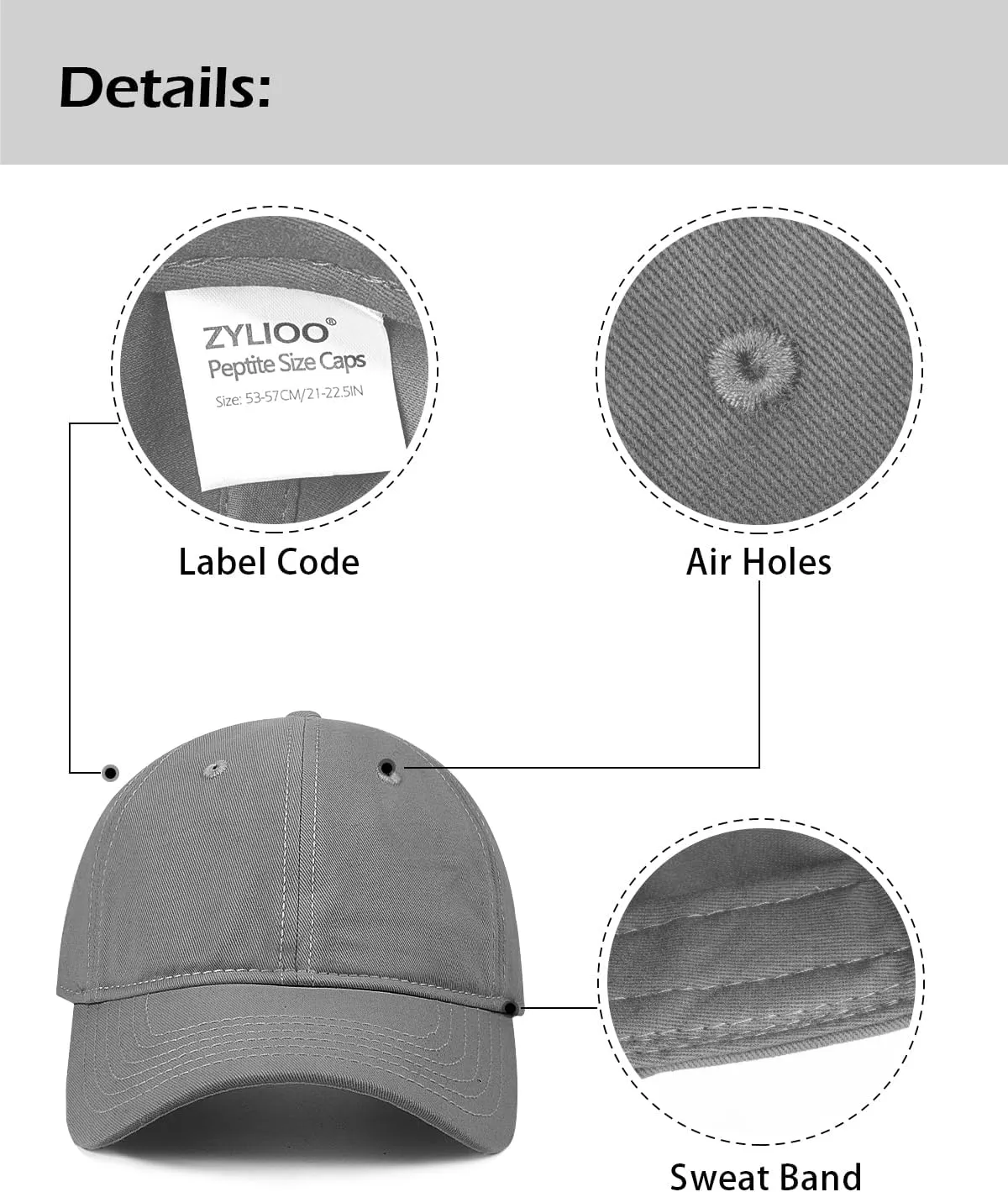 Zylioo Small Baseball Cap,Petite Size Ball Cap,Relaxed Little Sports Cap,Adjustable Fitted Golf Cap for Men Women